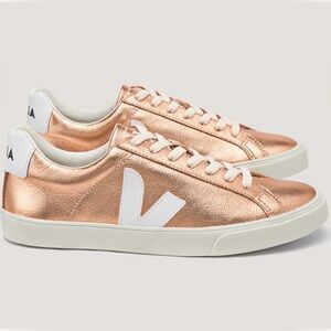 Veja Women's Esplar Venus White Metallic Rose Gold Sneakers, Size 9